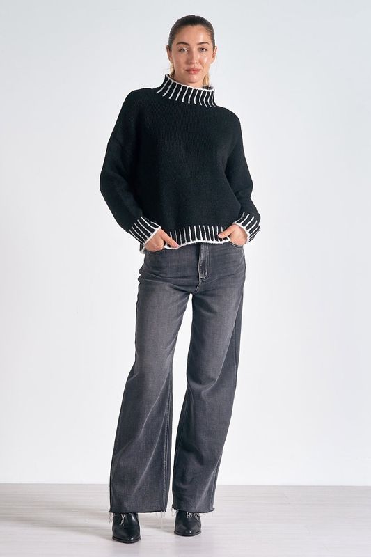 Contrast Stitch Mock Turtleneck Sweater