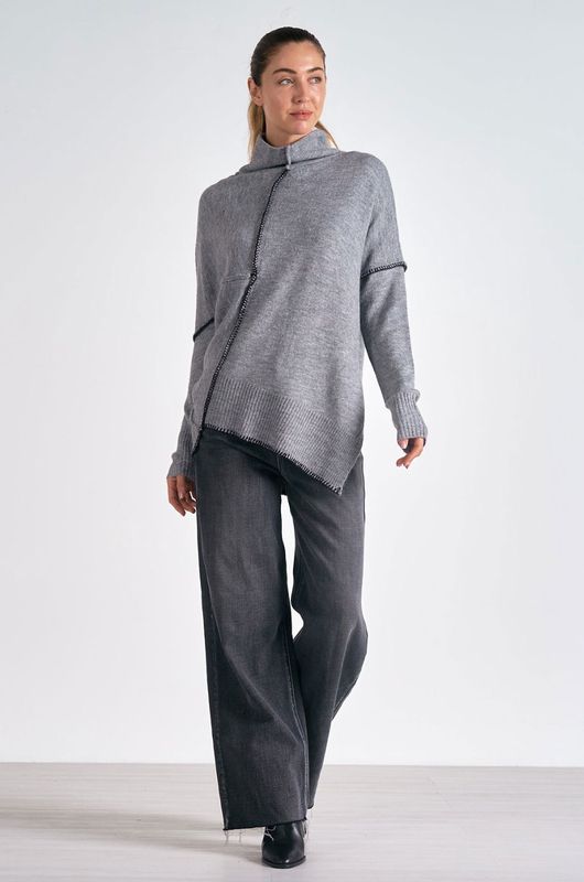 Asymmetric Contrast Stitch Sweater