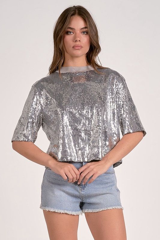 S/S Silver Sequin Top