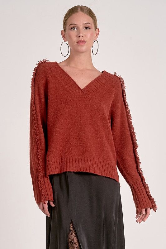 Frayed V-neck Sweater