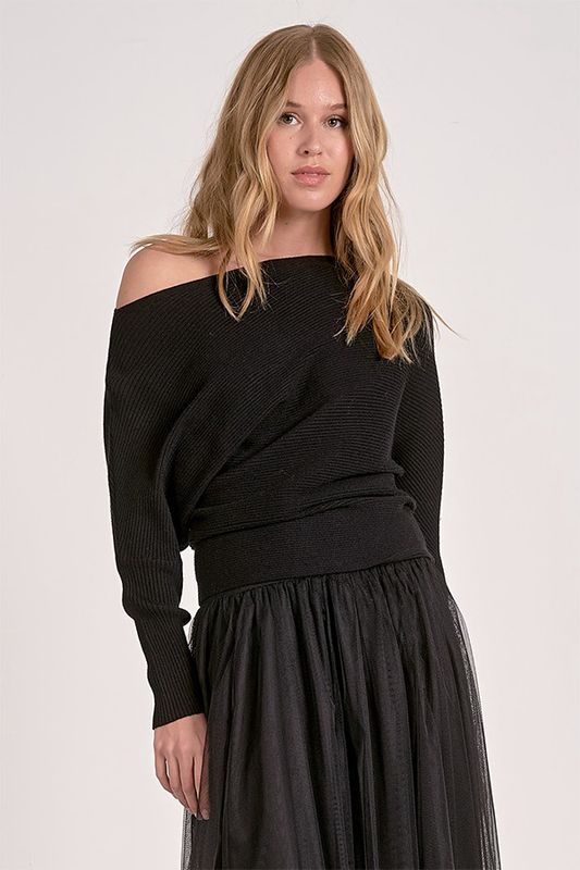 Ribbed OTS Sweater - Black