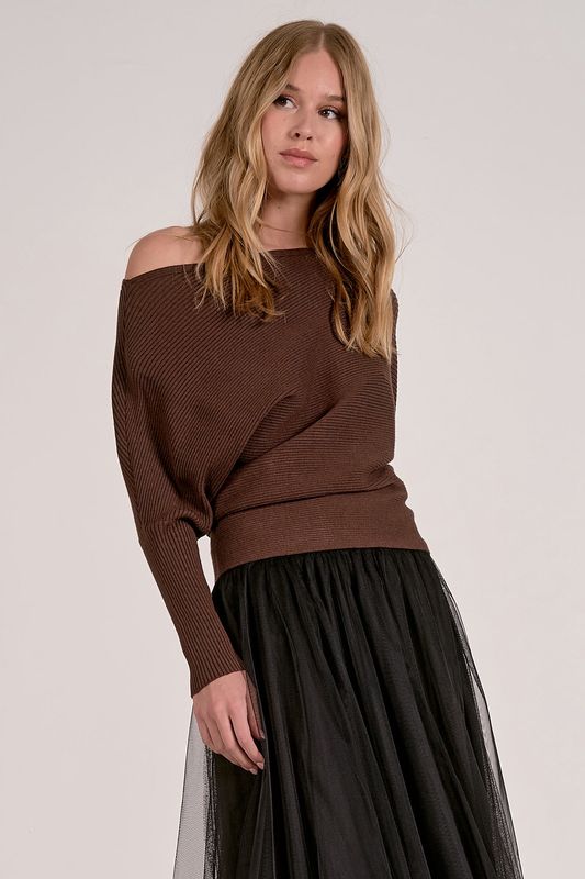 Ribbed OTS Sweater - brown