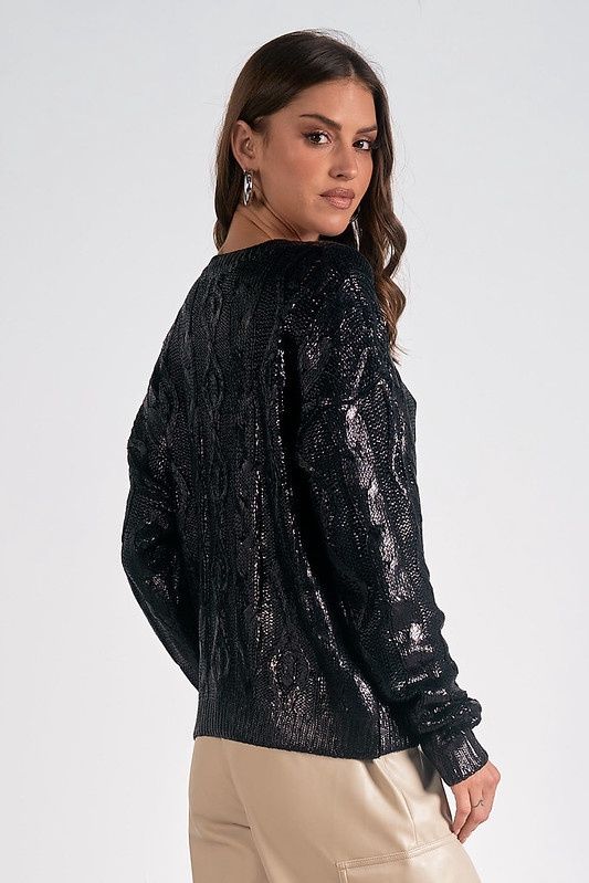 Coated Cable Knit Sweater
