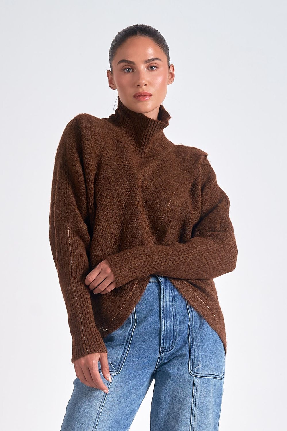 Cross Front Sweater - brown