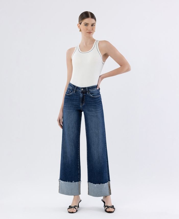 Cuffed Wide Leg Jeans
