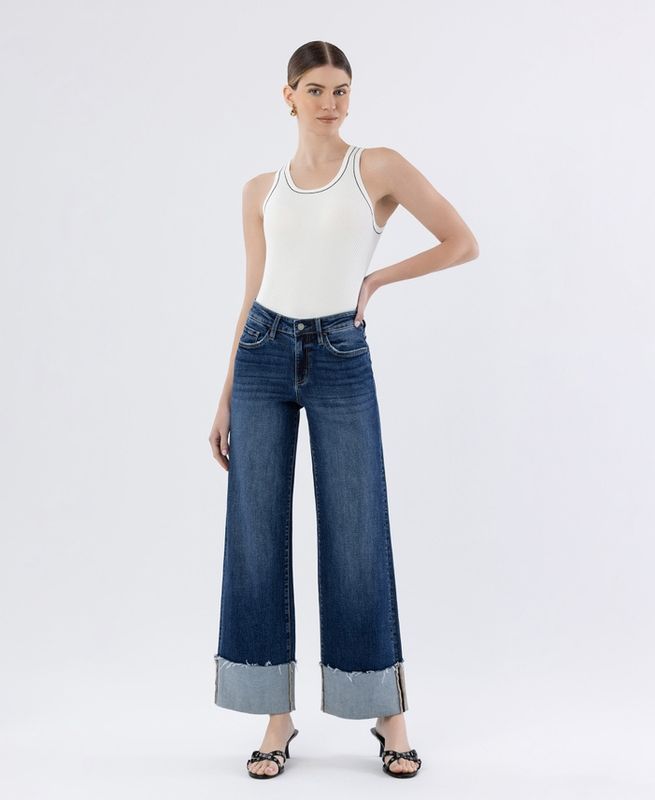 Cuffed Wide Leg Jeans