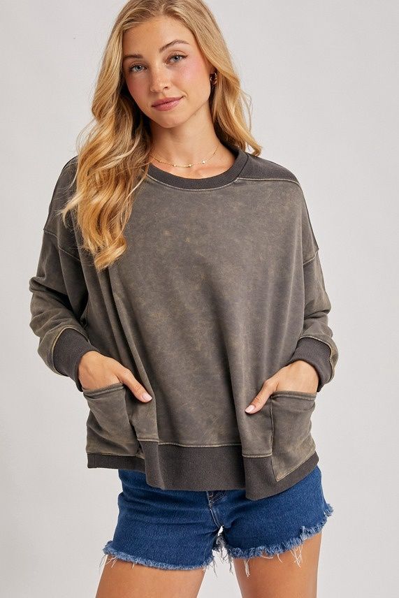 Washed Side Pocket Sweatshirt