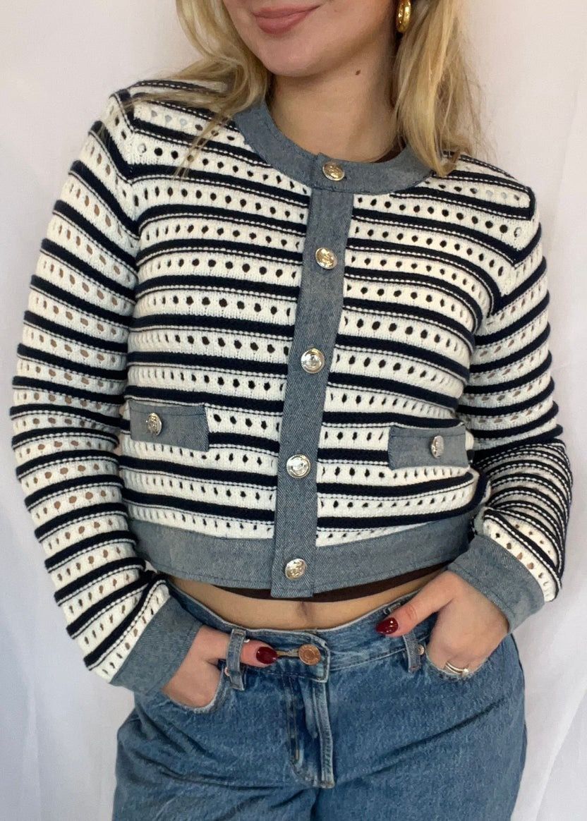 Casette Cardi - Ivory Stripe