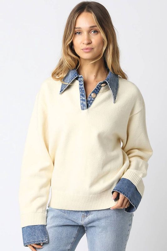 Emely Denim Collar Sweater
