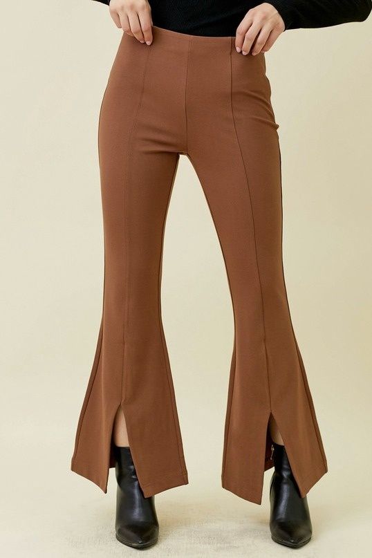 Front Slit Pants - Brown
