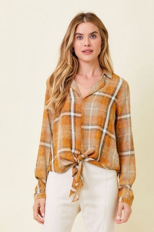 Tie Front Plaid Top