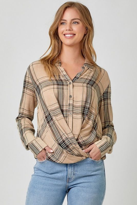 Twist Front Plaid Top
