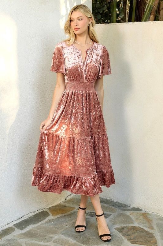 Flutter Slv Velvet Dress