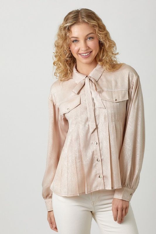 Tie Neck Pleated Top