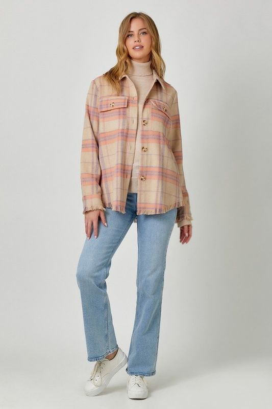 Fringe Detail Plaid Shacket