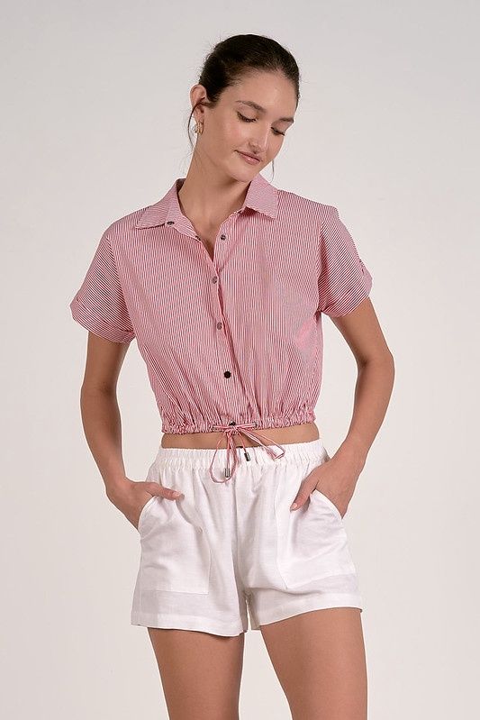 S/S Button Down Tie Waist
