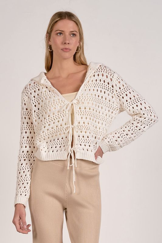 Open Knit Tie Front Cardi