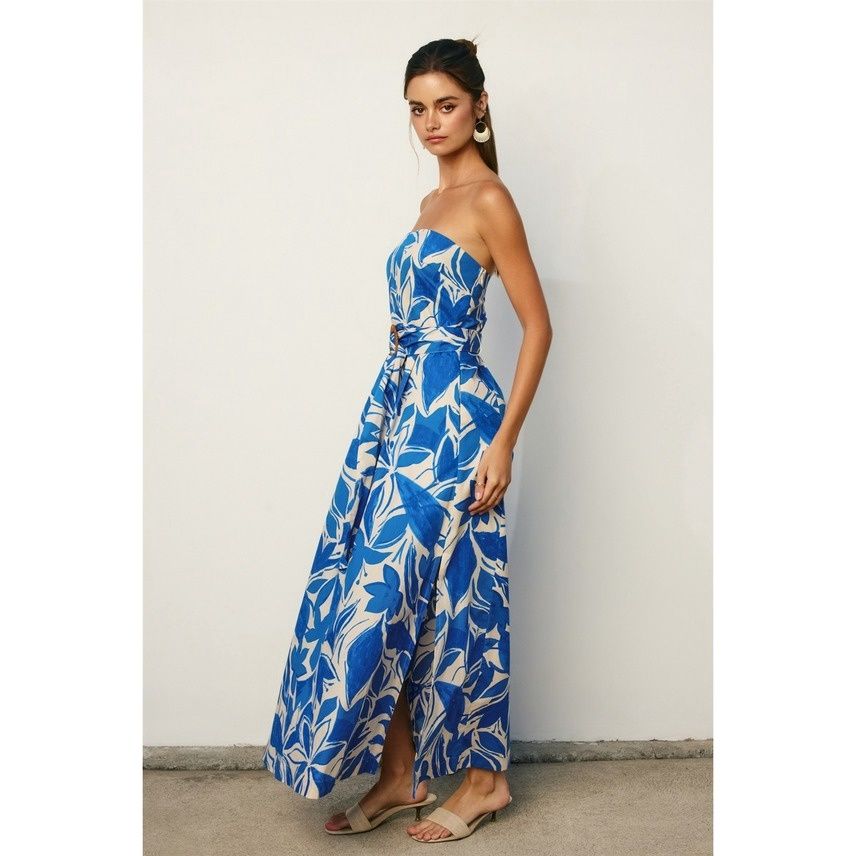 dubai dress fashion Navy and Red Floral Maxi Dress with Criss Cross Back main image 0