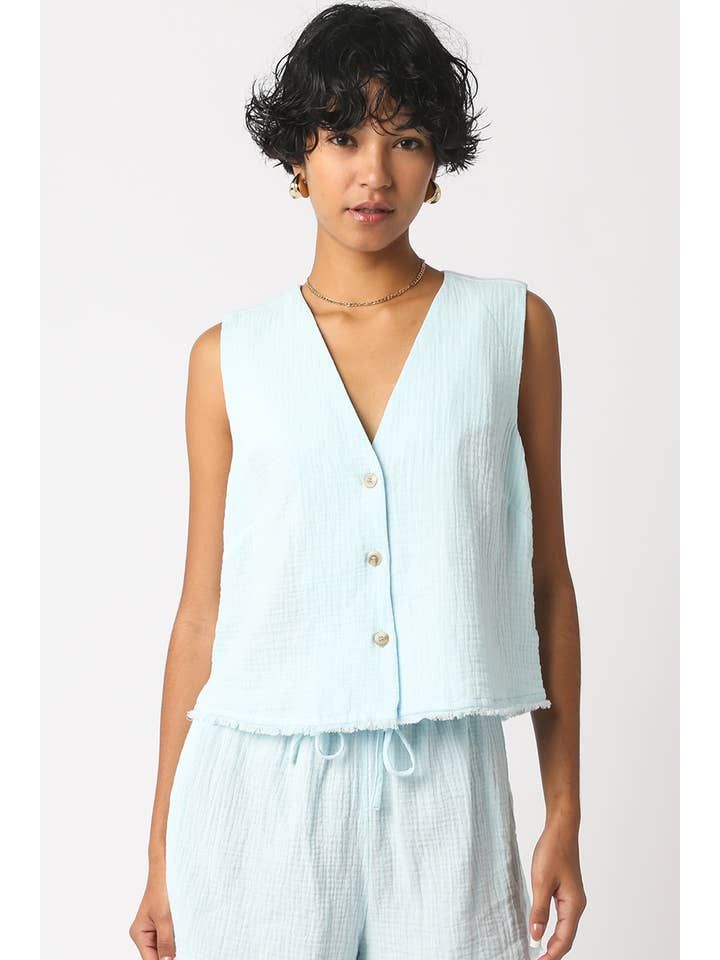 Camille Button Front - Blue