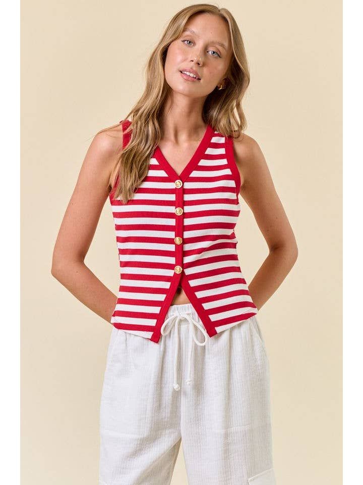 Gold Button Stripe Tank