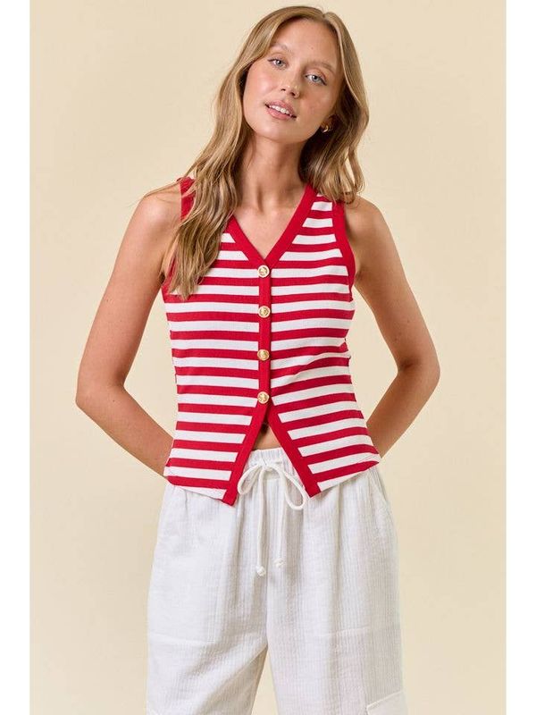 Gold Button Stripe Tank