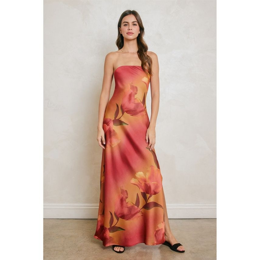 Sunset Garden Strapless Maxi