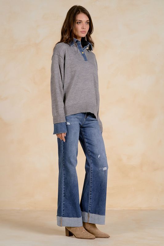 Denim Trim Sweater