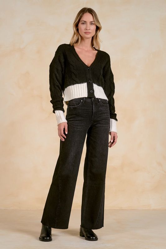 Colorblock Cardi - Bk/Wt