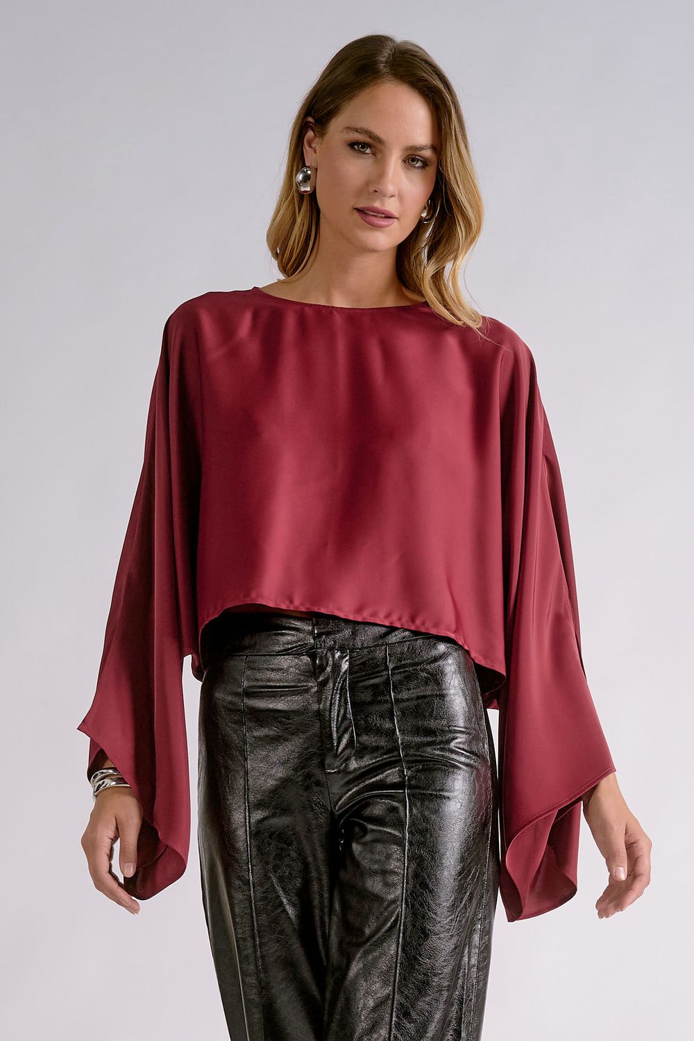 Slit Sleeve Top - Burgundy
