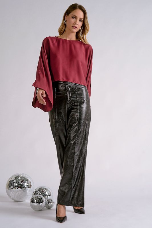 Slit Sleeve Top - Burgundy