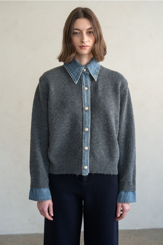 Denim Trim Cardi/Jacket - Grey