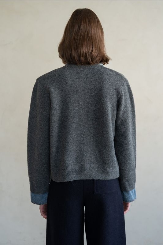 Denim Trim Cardi/Jacket - Grey