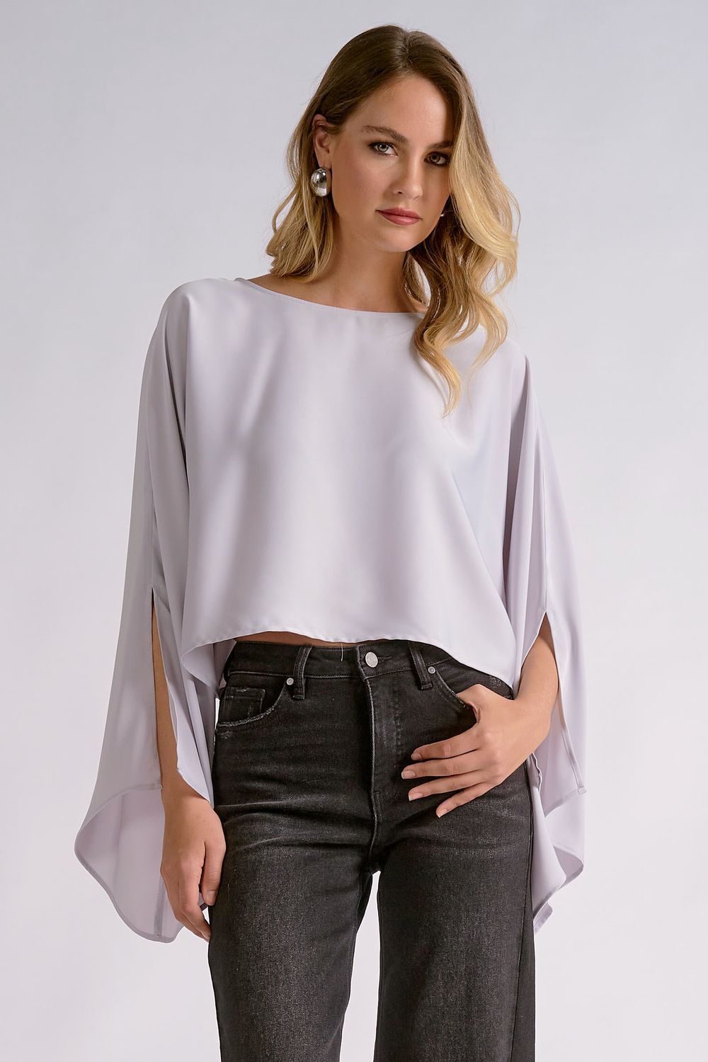 Slit Sleeve Top - Silver