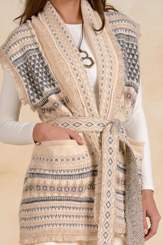 Fringe Sleeveless Cardi - Off White
