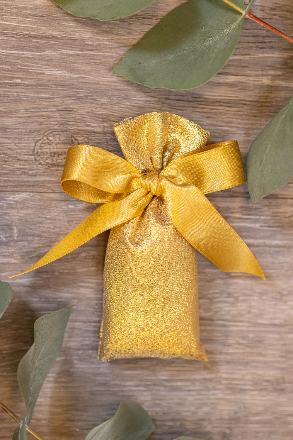 SACCHETTO BOMBONIERA TUBETTO GLITTER ORO ARTIGIANALE