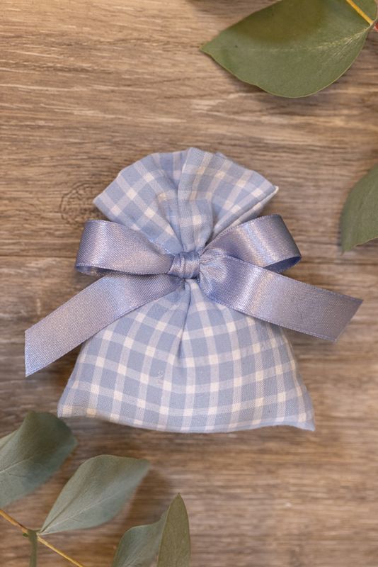 SACCHETTO BOMBONIERA RETTANGOLARE QUADRETTI AZZURRO ARTIGIANALE