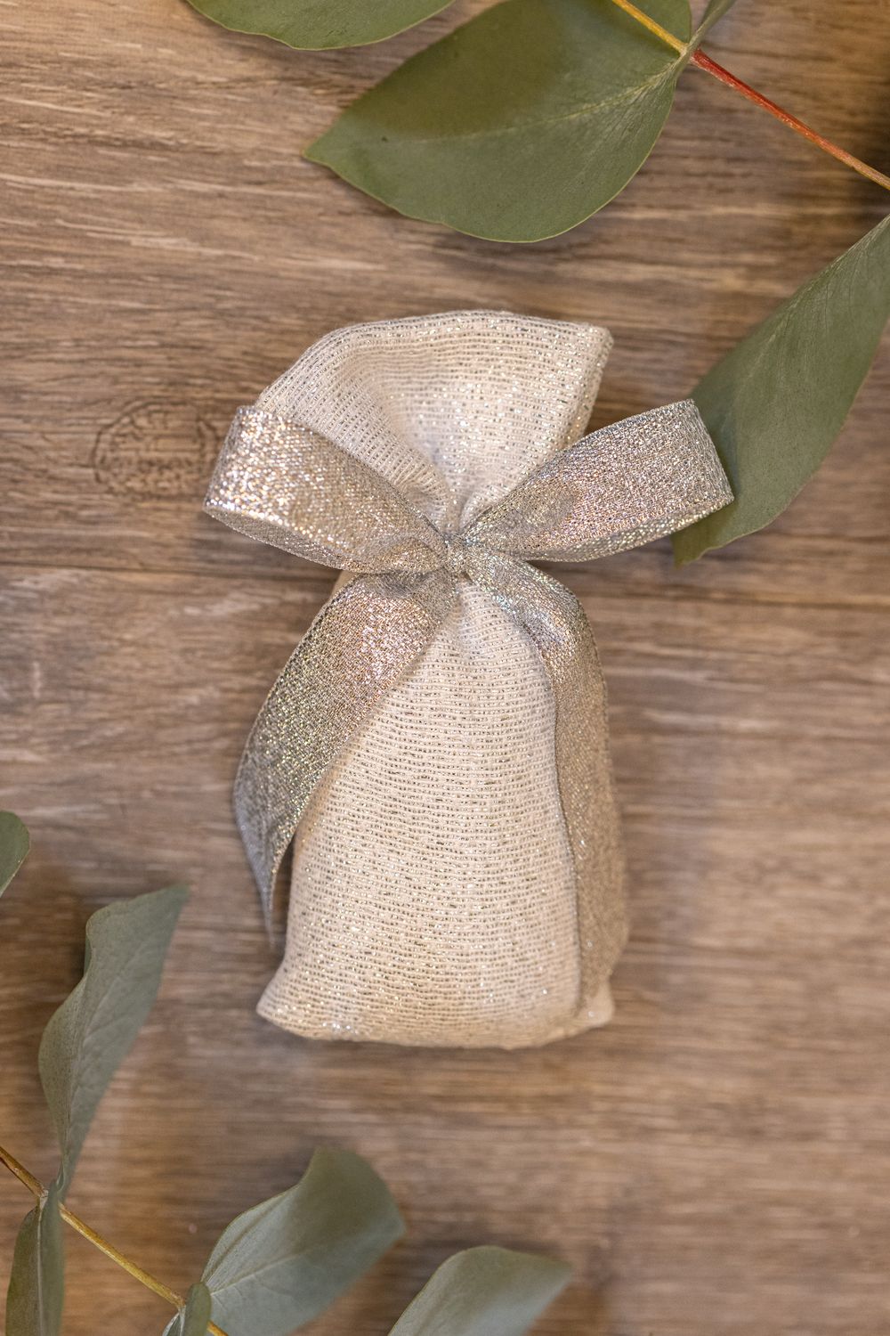 SACCHETTO BOMBONIERA TUBETTO GLITTER ARGENTO ARTIGIANALE