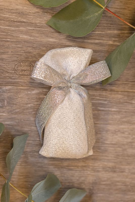 SACCHETTO BOMBONIERA TUBETTO GLITTER ARGENTO ARTIGIANALE