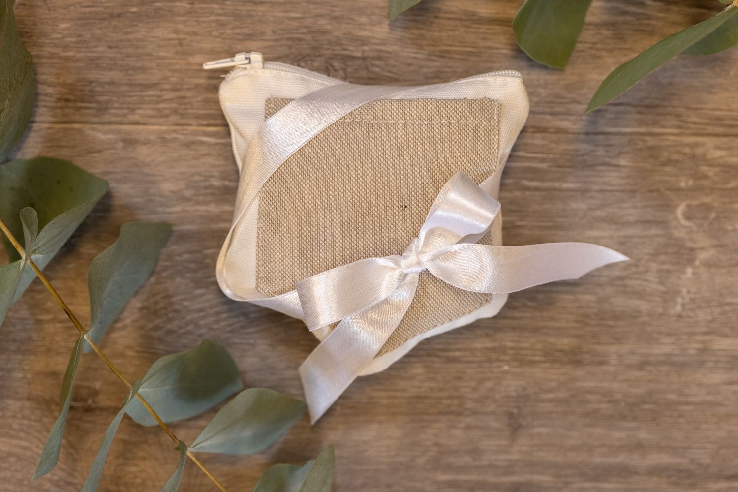 POCHETTE ZIP TASCA COTONE BIANCO E BEIGE ARTIGIANALE