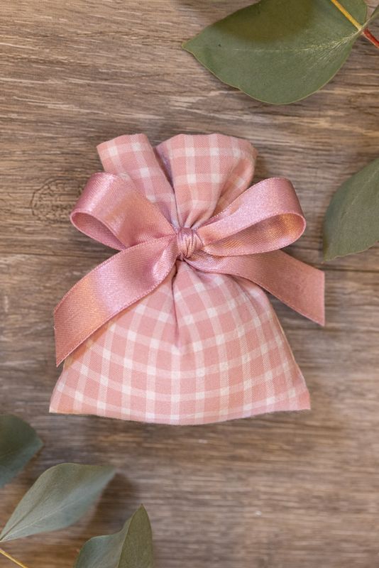 SACCHETTO BOMBONIERA RETTANGOLARE QUADRETTI ROSA ARTIGIANALE