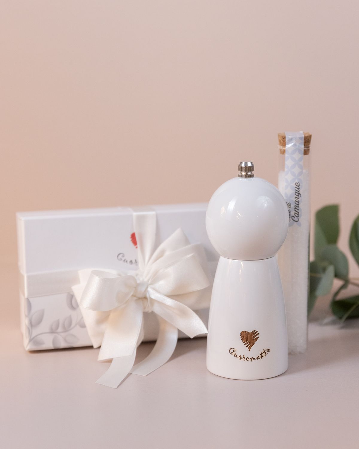 BOMBONIERA MACINA SALE IN LEGNO SMALTATO BIANCO