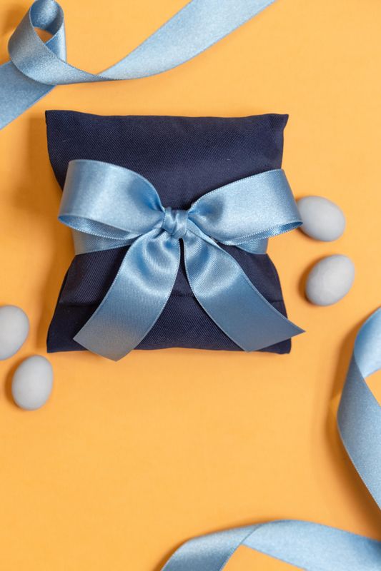 BUSTA GRANDE BOMBONIERA IN COTONE BLU ARTIGIANALE