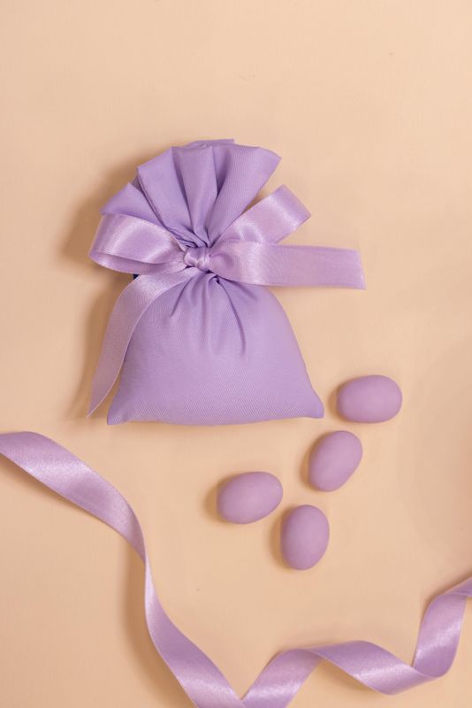 SACCHETTO BOMBONIERA A VENTAGLIO IN COTONE LILLA ARTIGIANALE