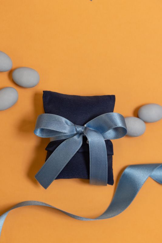 BUSTINA BOMBONIERA COTONE BLU  ARTIGIANALE