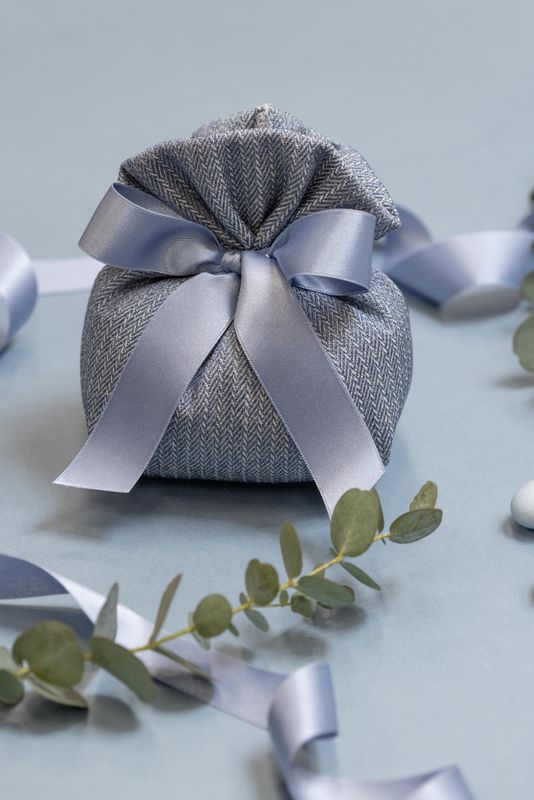 SACCHETTO GRANDE BOMBONIERA IN DENIM SPIGATO BLU ARTIGIANALE