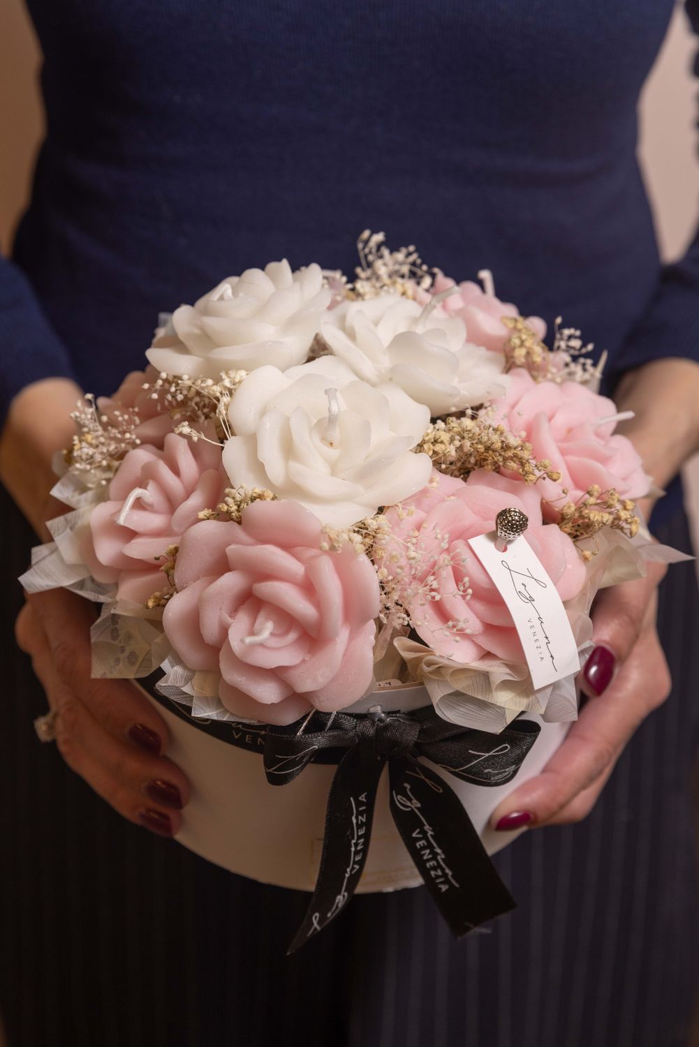 BOUQUET CANDELE ROSE ROSA E BIANCHE