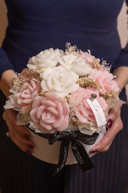 BOUQUET CANDELE ROSE ROSA E BIANCHE