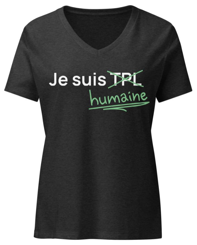 T-Shirt &quot;Je suis humaine&quot; - Col V - Gris