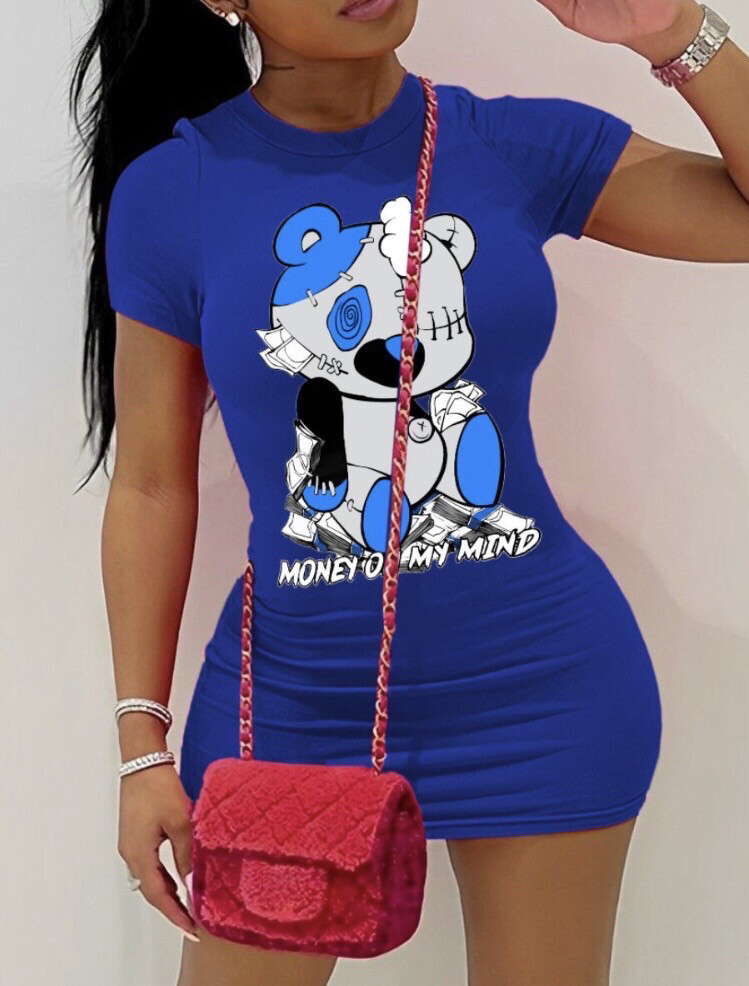 Cartoon Letter Print Bodycon Dress 