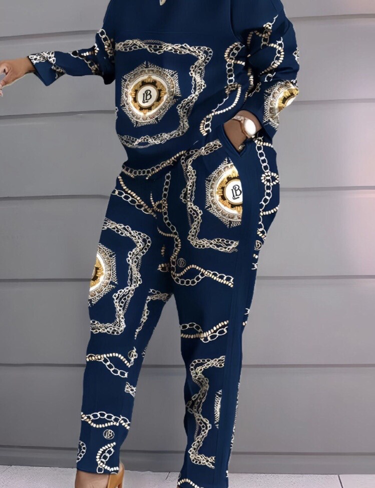 Chain Letter Print Pants Set